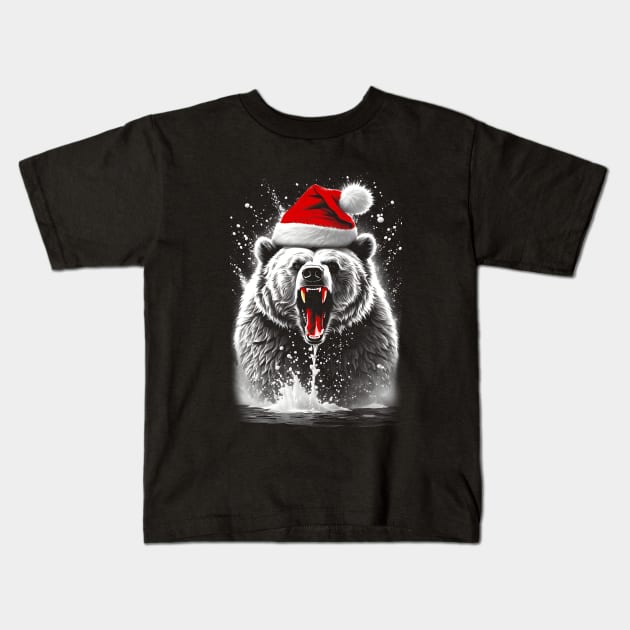 Roaring Santa Bear Kids T-Shirt by didibayatee